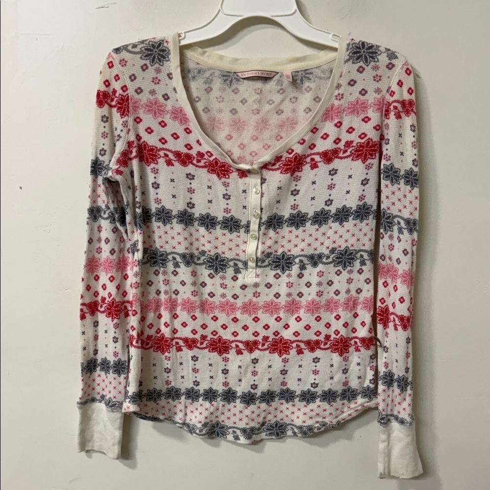 Victoria's Secret Red and Gray Patterned Long Sleeve Top 2014